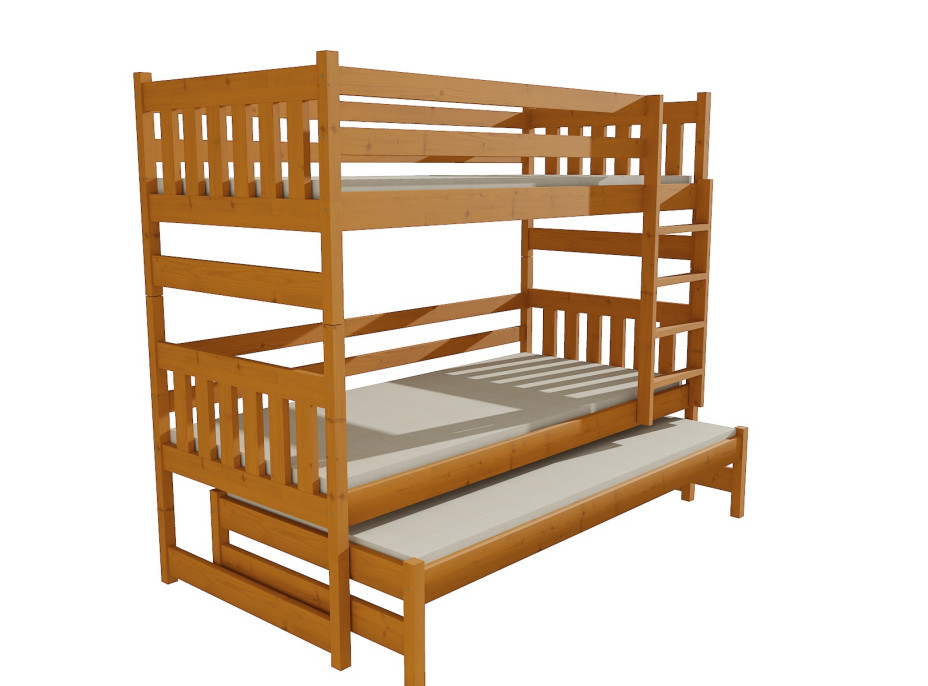 Dětská patrová postel s přistýlkou z MASIVU 200x80cm bez šuplíku - PPV019