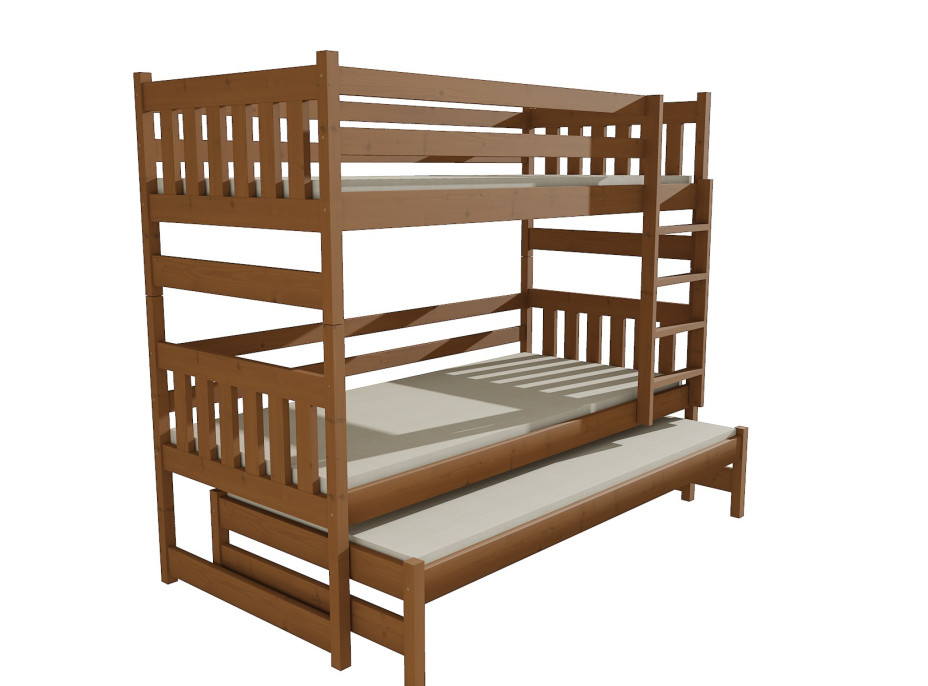 Dětská patrová postel s přistýlkou z MASIVU 200x90cm bez šuplíku - PPV019