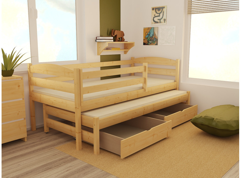 Dětská postel s výsuvnou přistýlkou z MASIVU 200x80cm bez šuplíku - DPV023