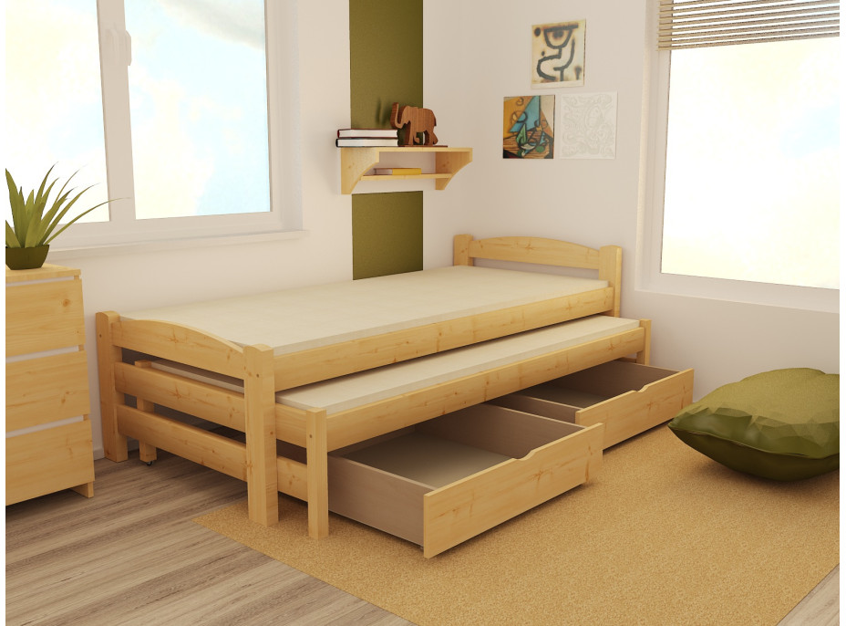 Dětská postel s výsuvnou přistýlkou z MASIVU 180x80cm SE ŠUPLÍKY - DPV025