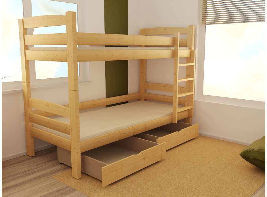 Dětská patrová postel z MASIVU 200x90cm SE ŠUPLÍKY - PP019