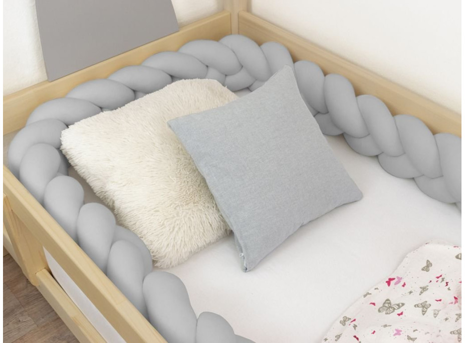 Chránič na dětskou postel pletený do copu JERSEY - šedý