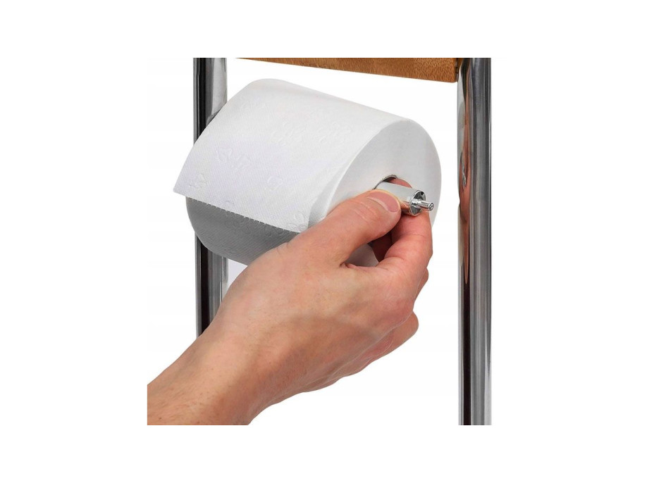 Držák toaletního papíru s WC štětkou - kov/bambus