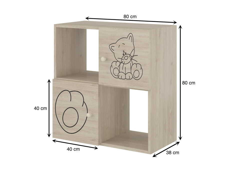 Dětský úložný regál s výřezem KOČIČKA 4-komorový - přírodní