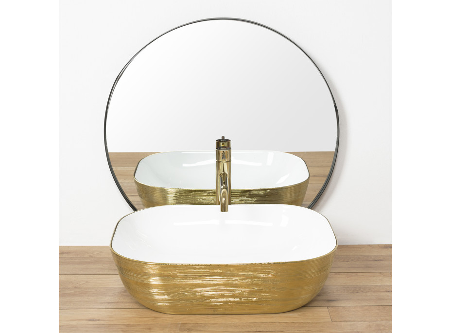 Keramické umyvadlo MAXMAX Rea FLORIA - zlaté/bílé