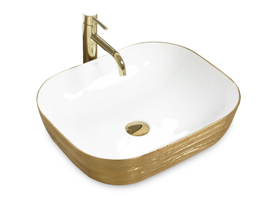 Keramické umyvadlo MAXMAX Rea FLORIA - zlaté/bílé