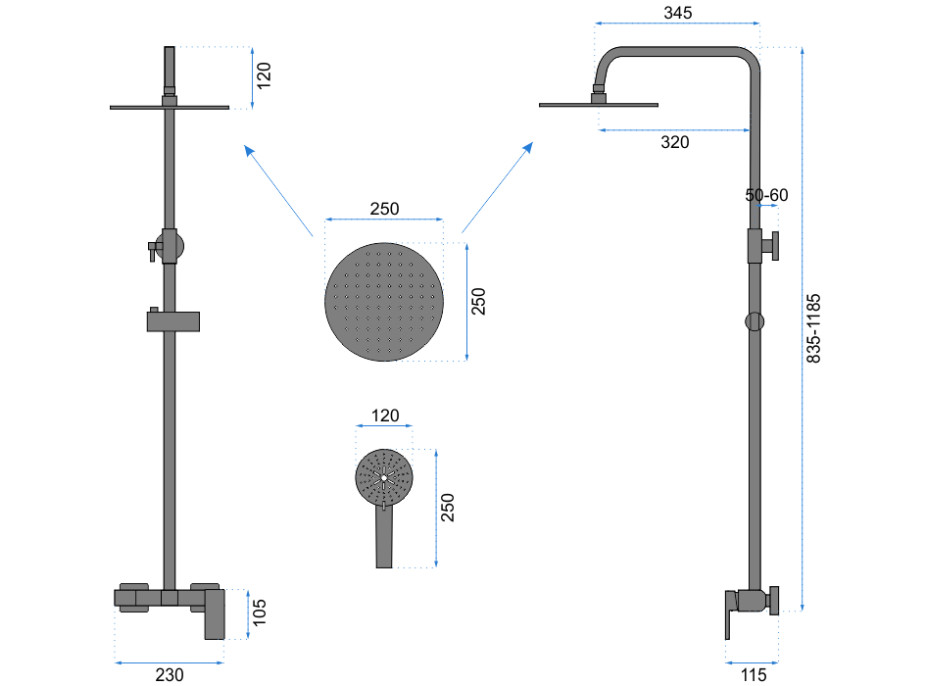 Sprchová souprava MAXMAX Rea ROGER s výtokem do vany - černá