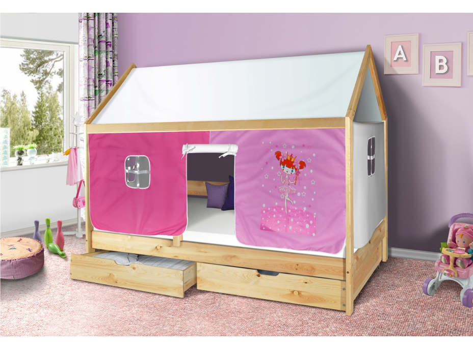 Dětská domečková postel KIDS růžová víla - PŘÍRODNÍ 200x90 cm