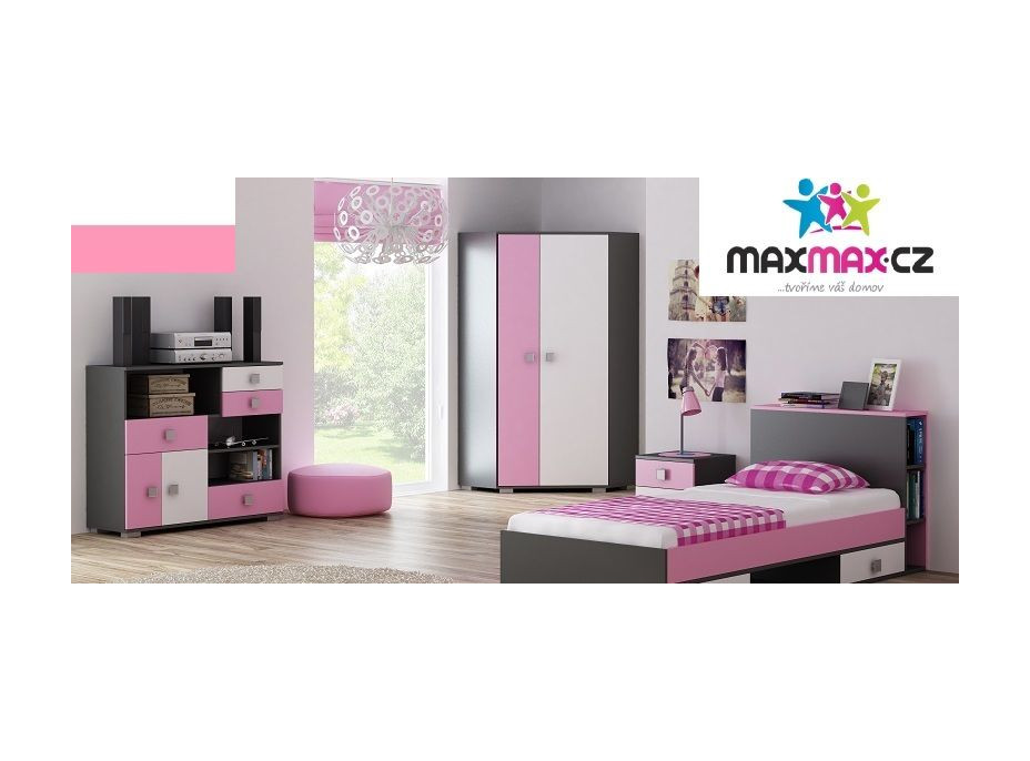 SKLADEM: Psací stůl YELLOW - TYP A - růžový s grafitovým korpusem (levé provedení)