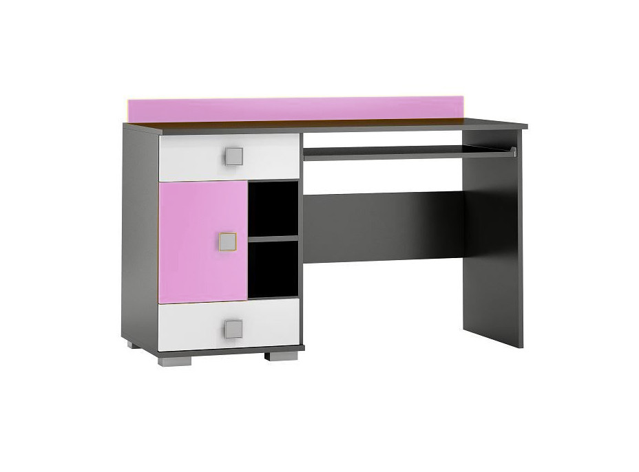 SKLADEM: Psací stůl YELLOW - TYP A - růžový s grafitovým korpusem (levé provedení)