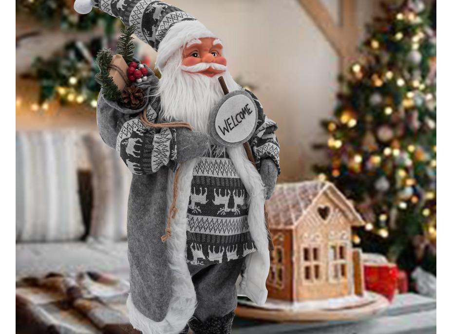 Vánoční dekorativní figurka Santa Claus - šedý - 83 cm