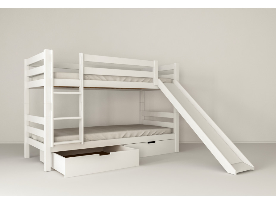 Dětská patrová postel se skluzavkou z MASIVU BUK - MARK 200x90cm - bílá