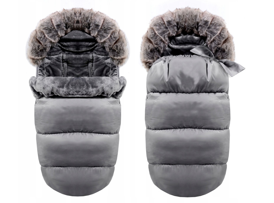 Fusak do kočárku - šedý s kožešinou