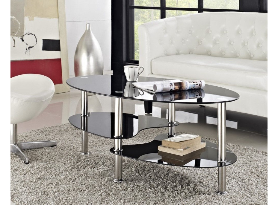 Konferenční stolek GLASS 90x60 cm - sklo/kov - čirý/černý