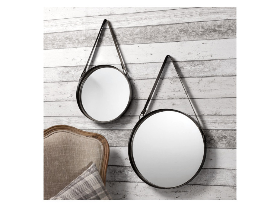 Kulaté zrcadlo na pásku LOFT 60 cm - černé