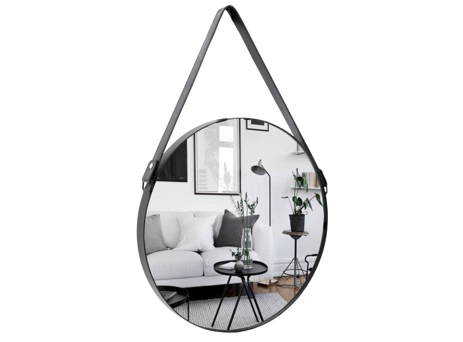 Kulaté zrcadlo na pásku LOFT 70 cm - černé