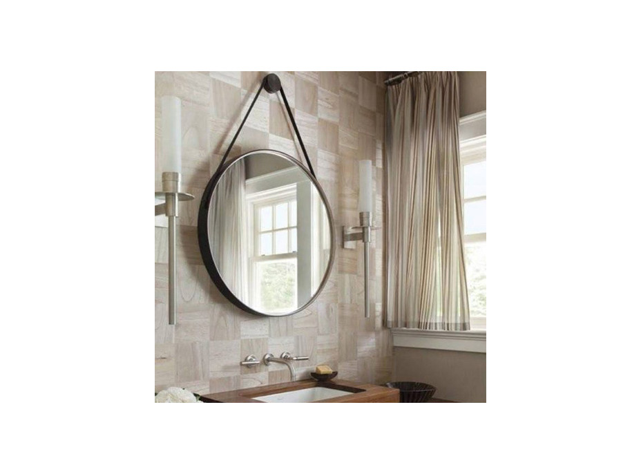 Kulaté zrcadlo na pásku LOFT 70 cm - černé