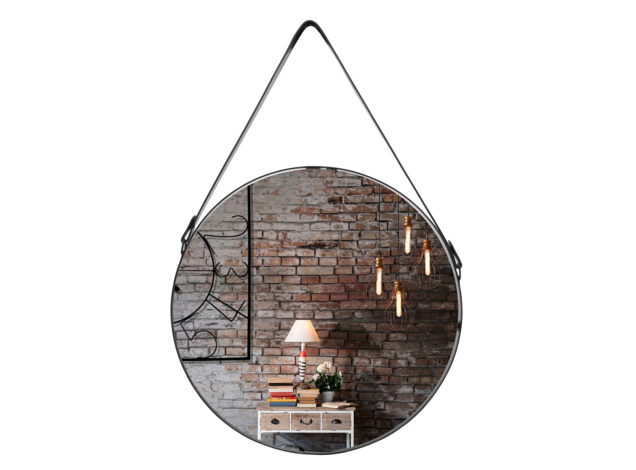 Kulaté zrcadlo na pásku LOFT 70 cm - černé
