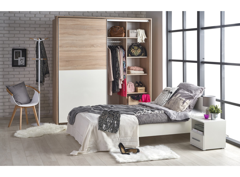 AKCE: Postel LINA 200x160 cm dub sonoma + kvalitní lamelový rošt a matrace FRESH