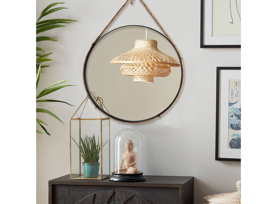 Kulaté zrcadlo na provazu LOFT 60 cm - černé