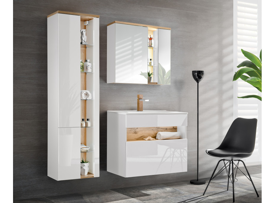 Koupelnová závěsná skříňka pod umyvadlo HAVANA bílá 60 cm s LED osvětlením