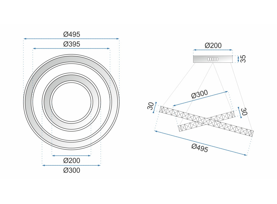 Stropní LED křišťálové svítidlo PLATON rings 30 + 50 cm - 76W - s ovladačem