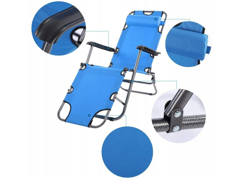 Zahradní rozkládací lehátko GRAVI modré s polštářkem