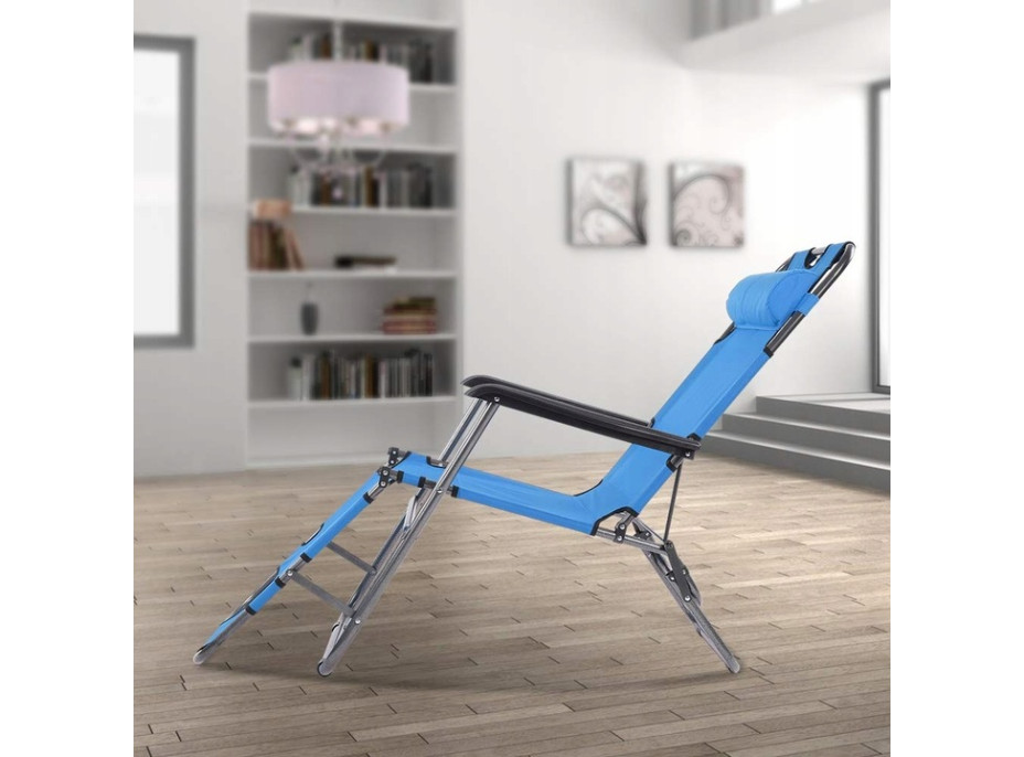 Zahradní rozkládací lehátko GRAVI modré s polštářkem