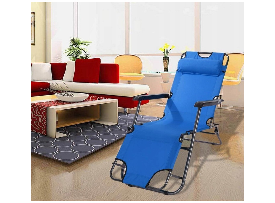 Zahradní rozkládací lehátko GRAVI modré s polštářkem