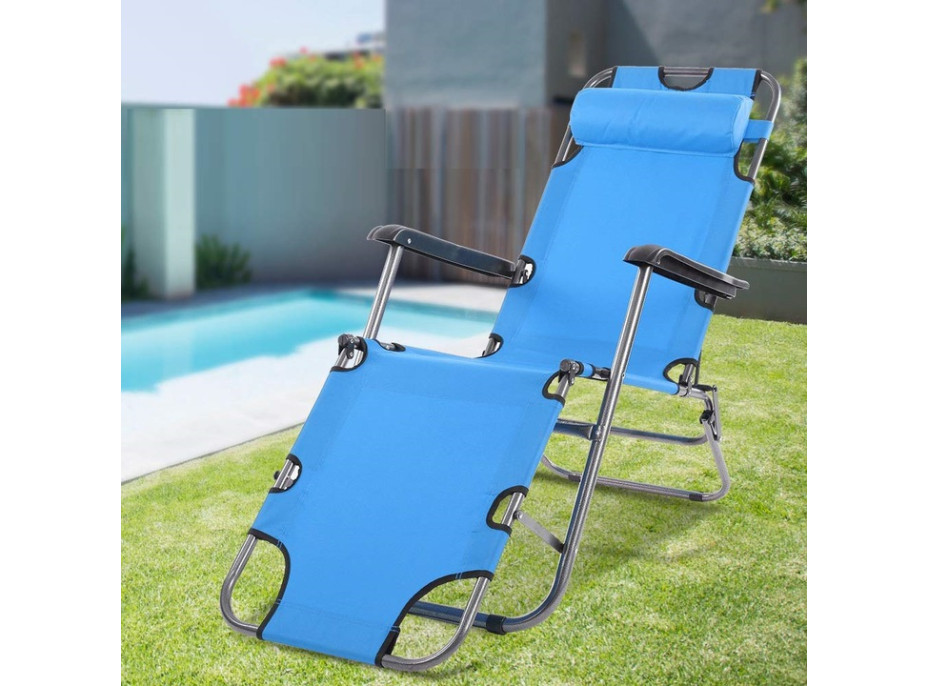 Zahradní rozkládací lehátko GRAVI modré s polštářkem