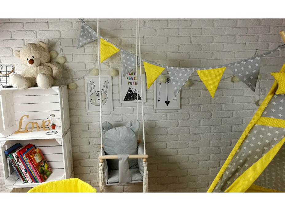 Dětský stan TEEPEE (TÝPÍ) EXCLUSIVE s doplňky - ŽLUTOŠEDÝ