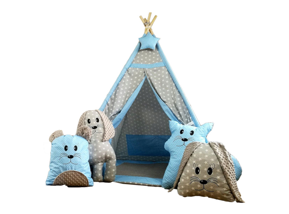 Dětský stan TEEPEE (TÝPÍ) EXCLUSIVE s doplňky - MODRÝ
