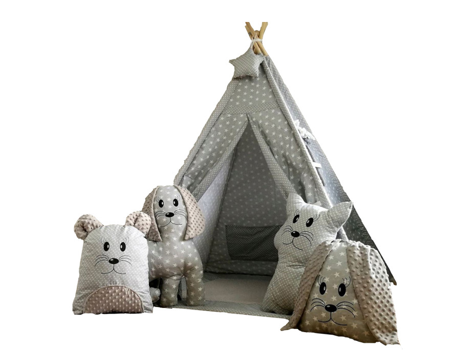 Dětský stan TEEPEE (TÝPÍ) EXCLUSIVE s doplňky - ŠEDÝ