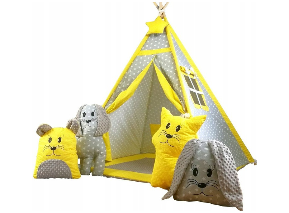 Dětský stan TEEPEE (TÝPÍ) EXCLUSIVE s doplňky - ŽLUTOŠEDÝ