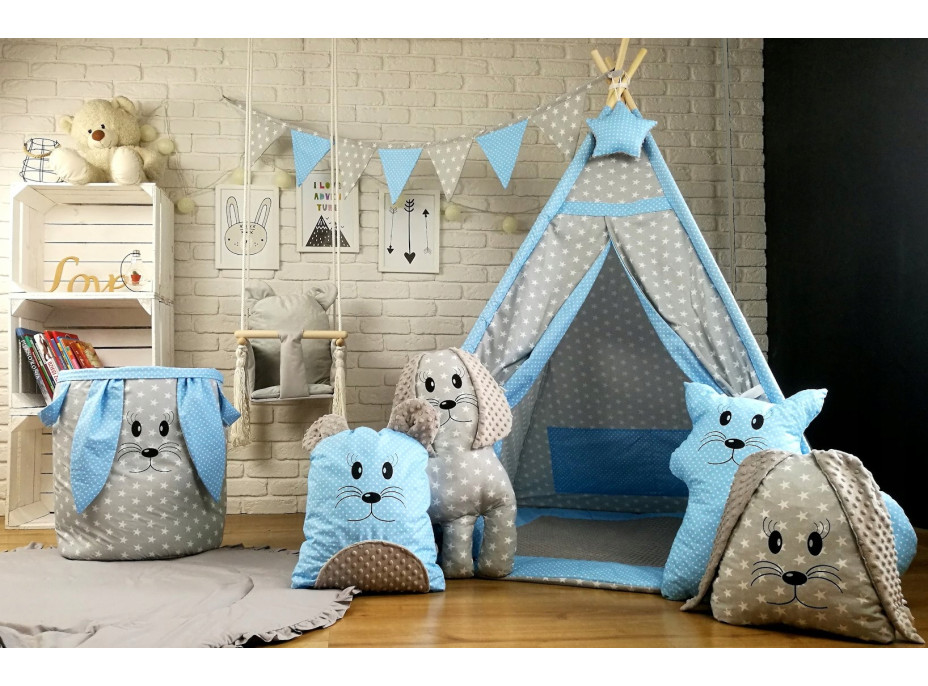Dětský stan TEEPEE (TÝPÍ) EXCLUSIVE s doplňky - MODRÝ