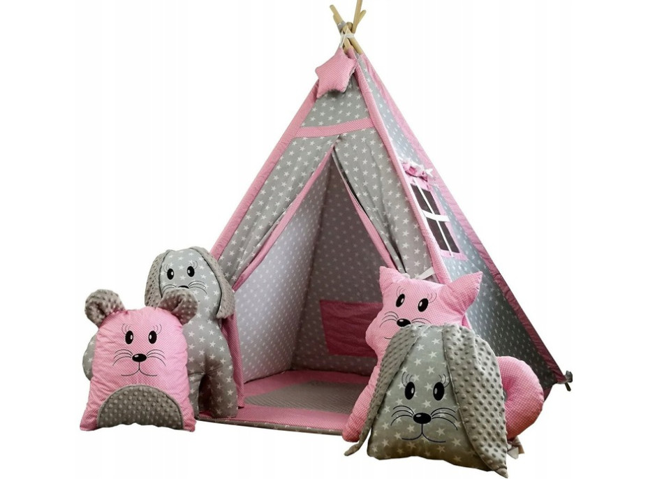 Dětský stan TEEPEE (TÝPÍ) EXCLUSIVE s doplňky - SVĚTLERŮŽOVÝ