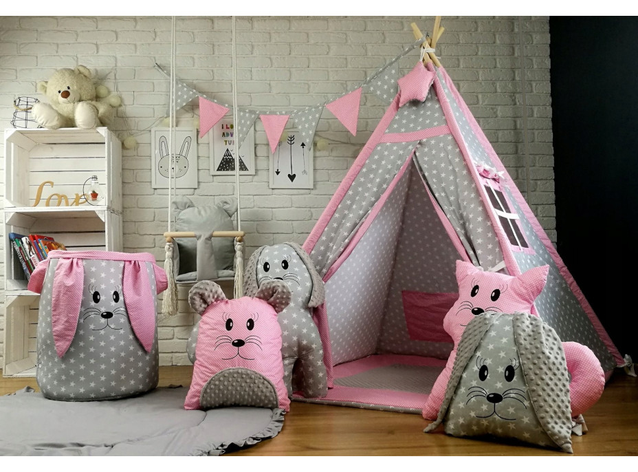 Dětský stan TEEPEE (TÝPÍ) EXCLUSIVE s doplňky - SVĚTLERŮŽOVÝ