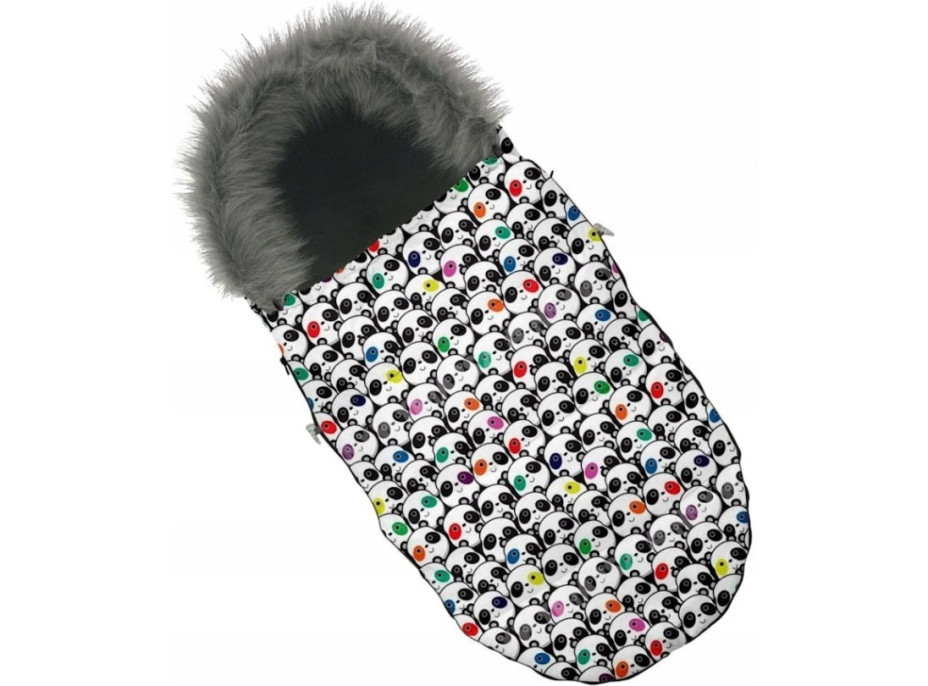 Dětský fusak do kočárku s kožešinou VELVET černý - barevné pandy (5)