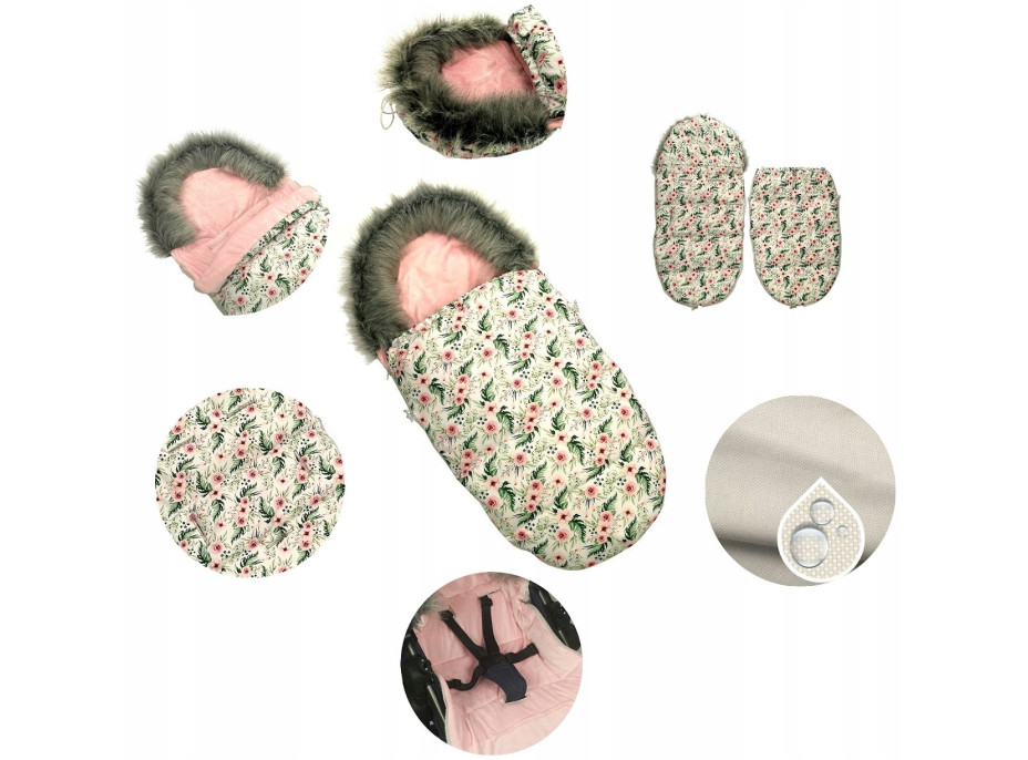 Dětský fusak do kočárku s kožešinou VELVET černý - barevné pandy (5)
