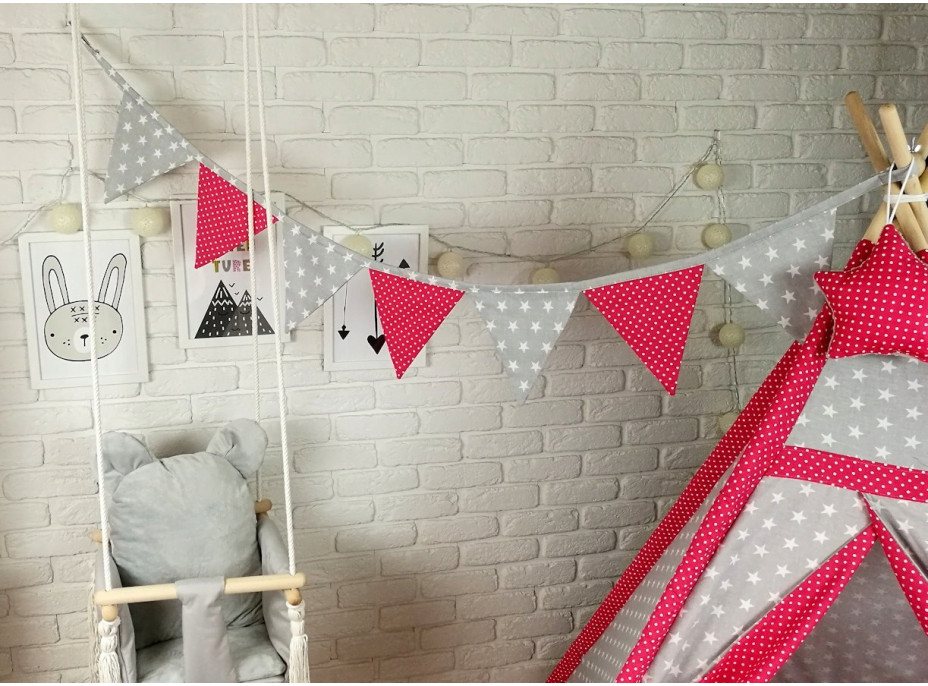 Dětský stan TEEPEE (TÝPÍ) EXCLUSIVE s doplňky - TMAVĚRŮŽOVÝ