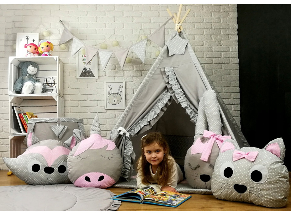 Dětský stan TEEPEE (TÝPÍ) LUXURY s doplňky - RŮŽOVÁ ZOO