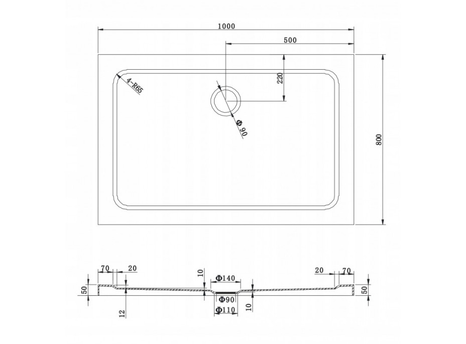 Sprchová vanička MAXMAX MEXEN SLIM 80x100 cm - černá, 40708010