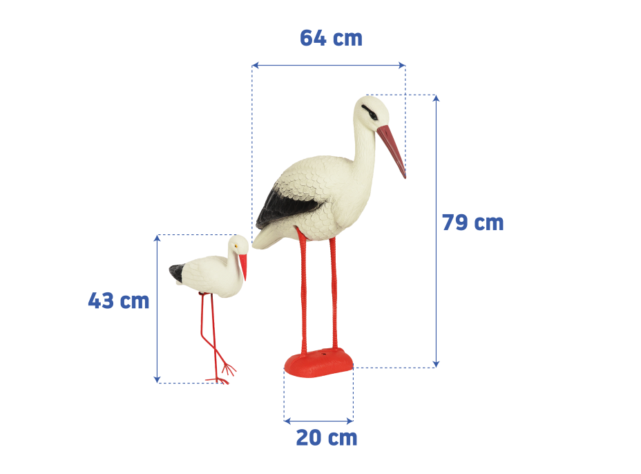 Sada 3 dekorativních čápů - 79 a 43 cm