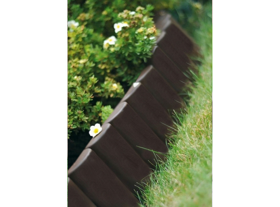 Zahradní obrubník ve tvaru dřevěného plotu - hnědý - 8 ks - 230 cm