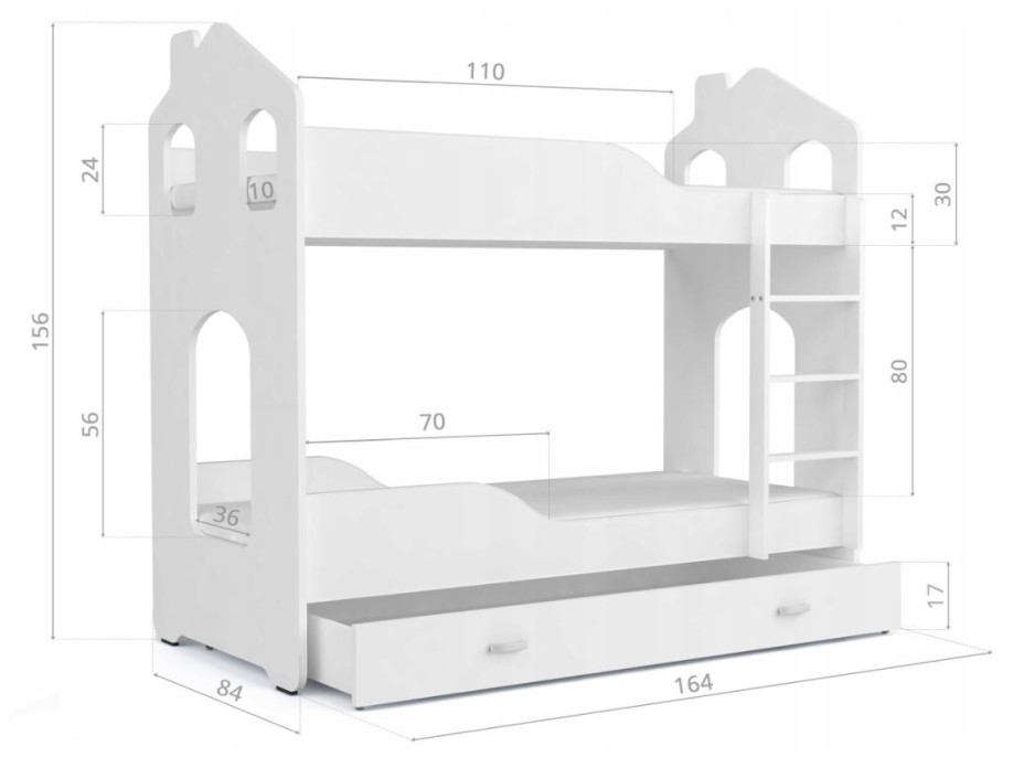 Dětská domečková postel se šuplíkem Dominik ŠEDÁ - 160x80 cm
