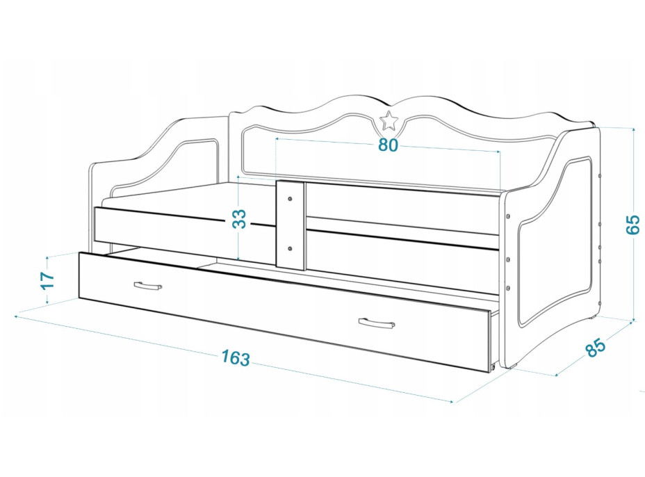 Dětská jednolůžková postel LILI se šuplíkem 160x80 cm - bílá