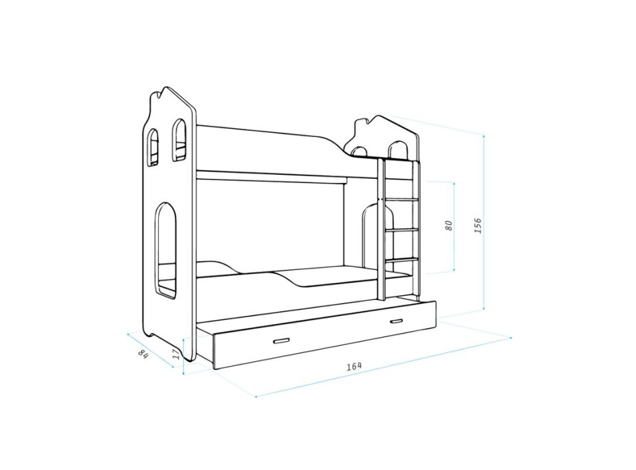 Dětská domečková patrová postel Dominik Y - 160x80 cm - POLICIE