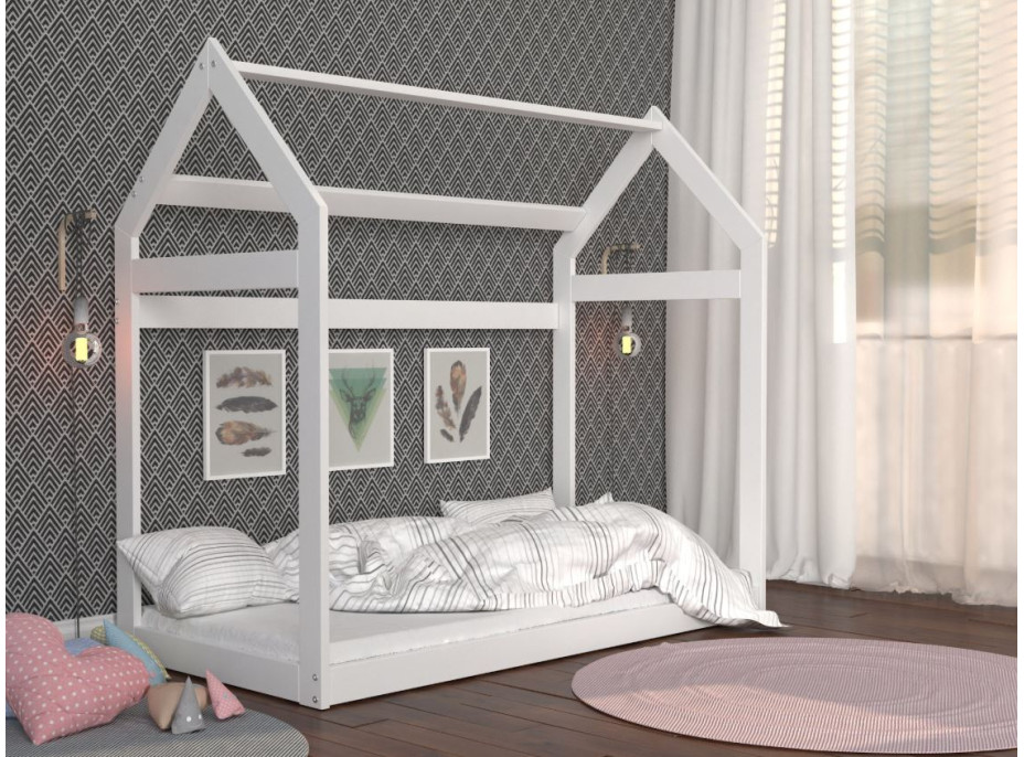 Dětská domečková postel DOMEK E - 190x80 cm - bílá