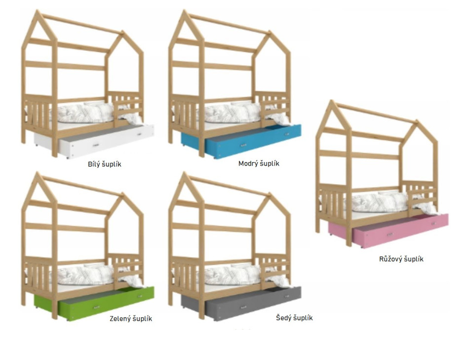 Dětská domečková postel DOMEK P - 160x80 cm - borovice