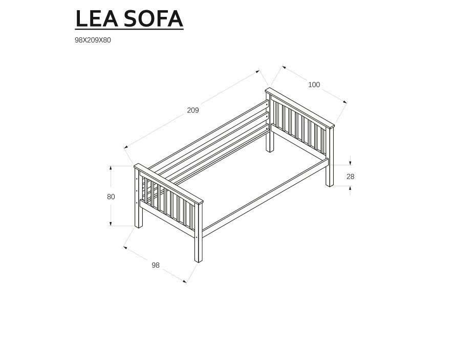 Dětská postel z MASIVU BUK - LEA 200x90cm - přírodní